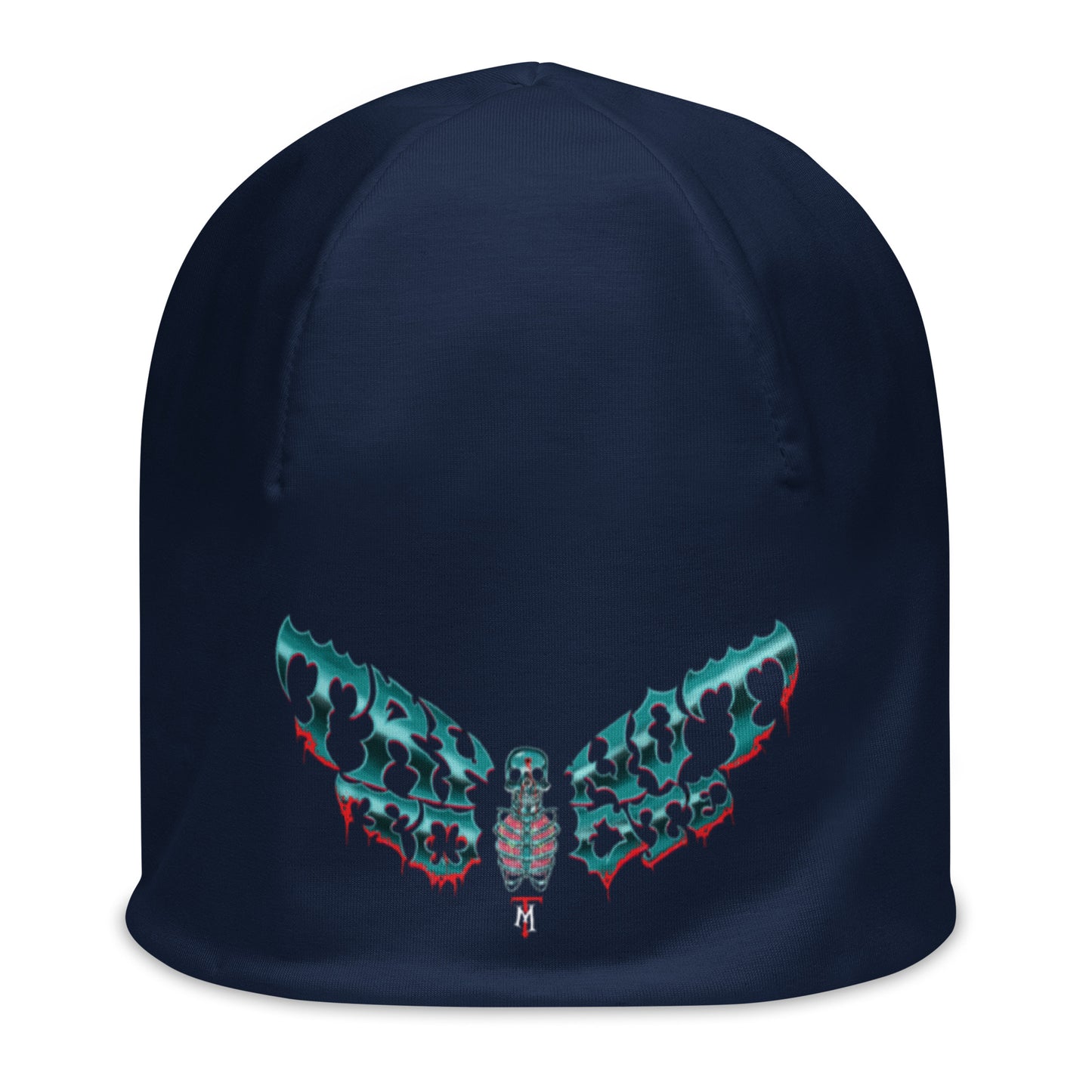 All-Over Print Try Noto to Die Moth Dark Blue Beanie