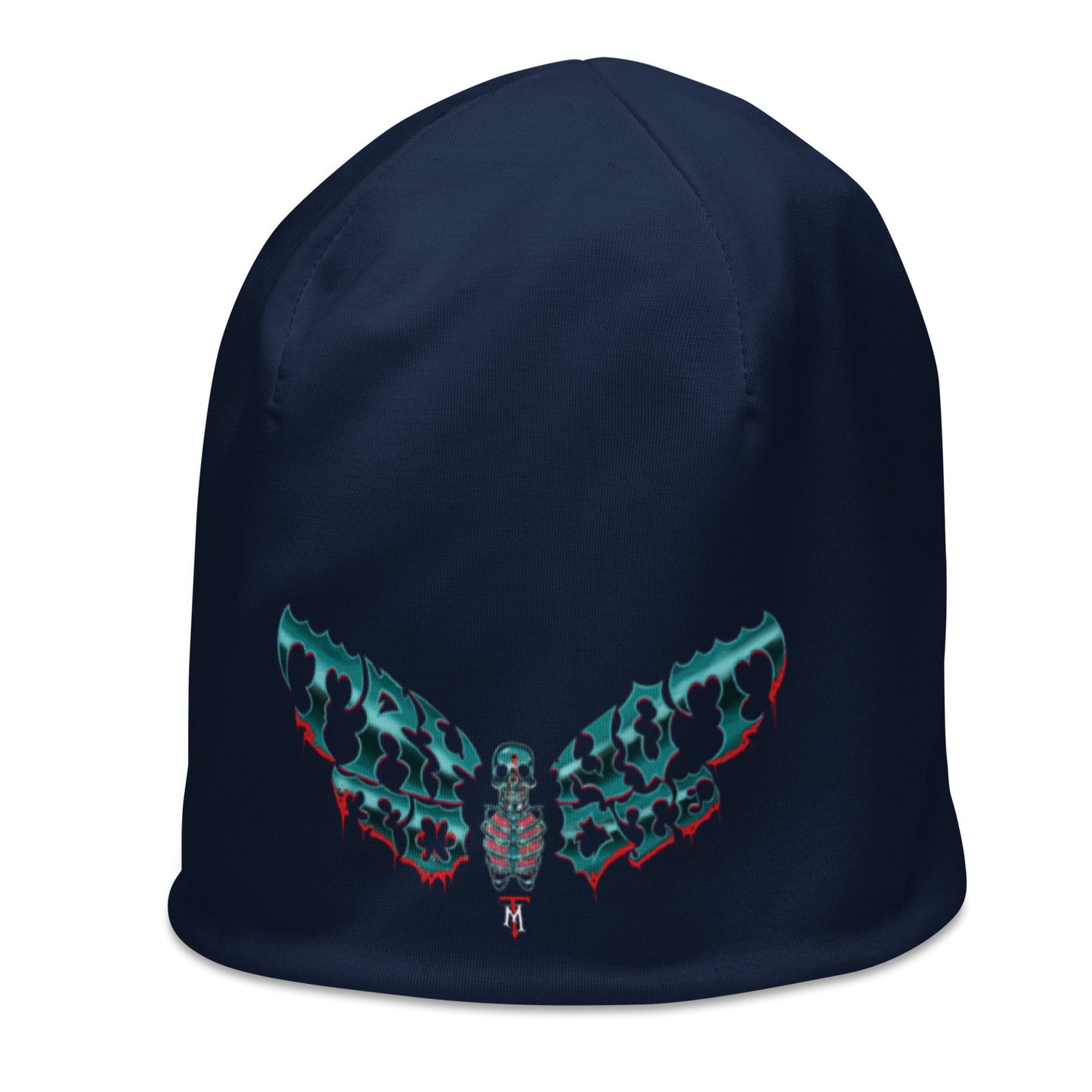 All-Over Print Try Noto to Die Moth Dark Blue Beanie