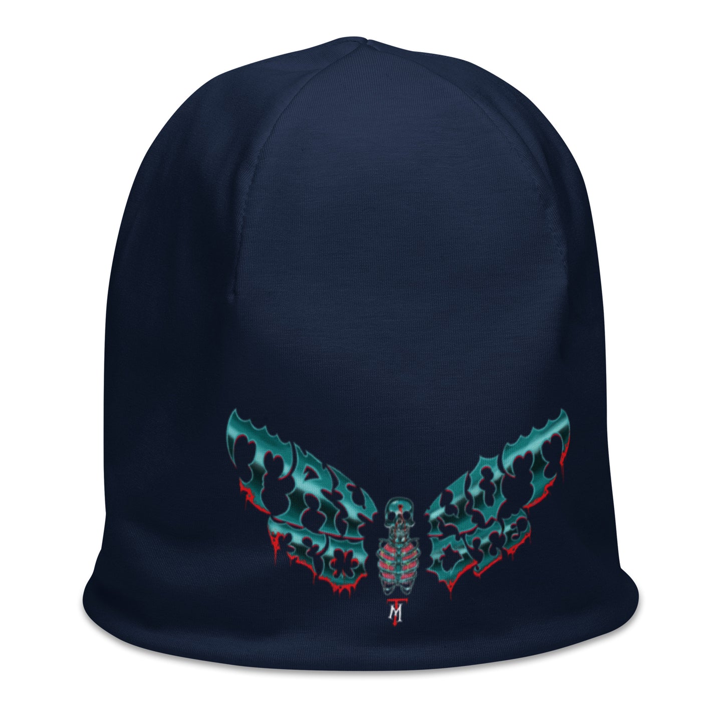 All-Over Print Try Noto to Die Moth Dark Blue Beanie